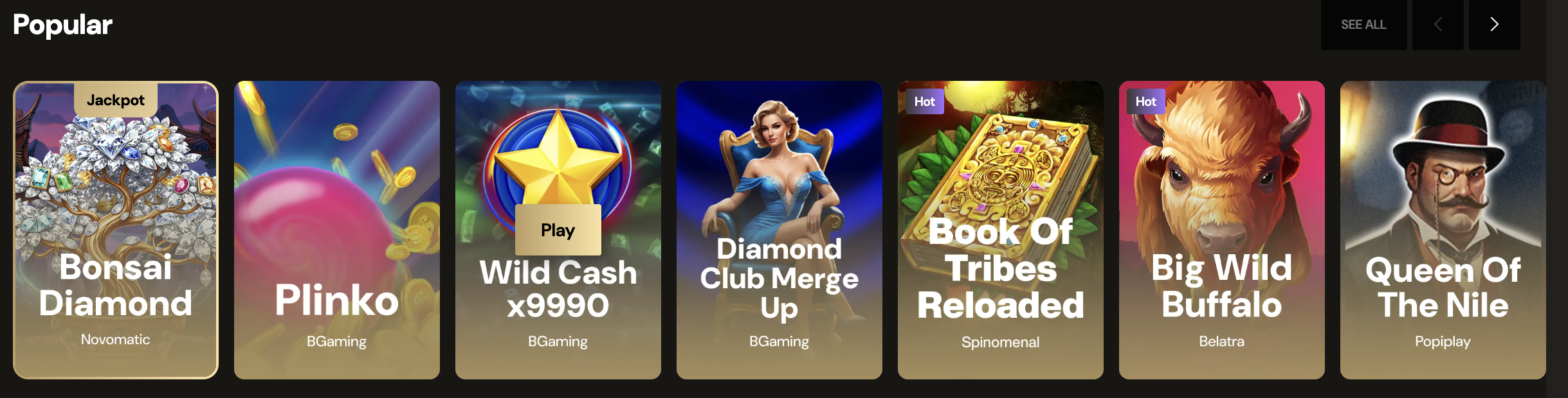 Popular games section on LuckyOnes Casino