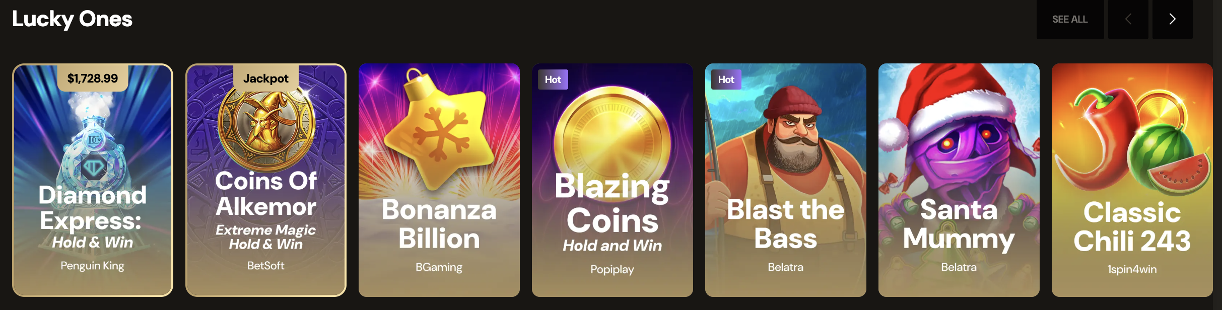 Hold and Win bonus feature slots on LuckyOnes Casino