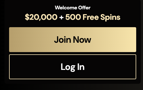 LuckyOnes Casino mobile welcome offer widget with Join Now and Log In buttons